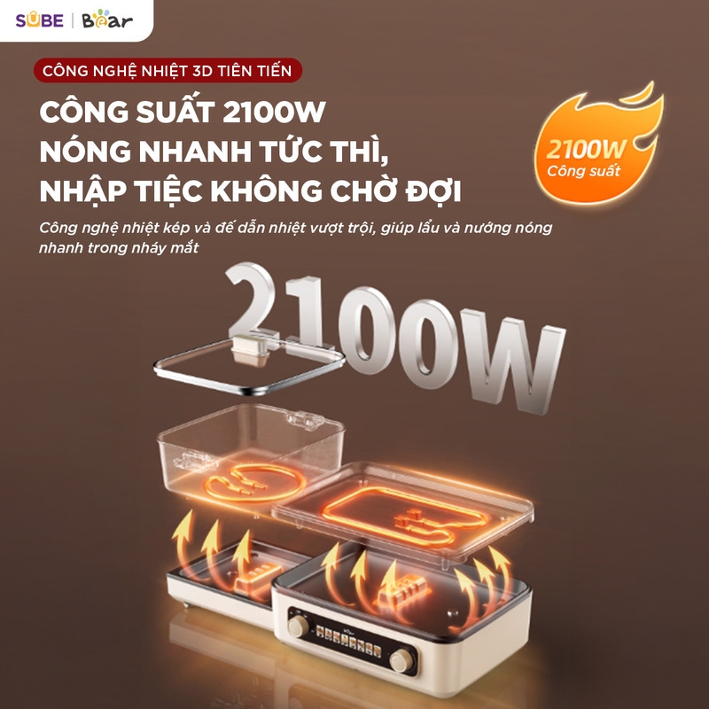 [SALE 20/10] Nồi lẩu nướng đa năng Bear 4L GR-5H22R83